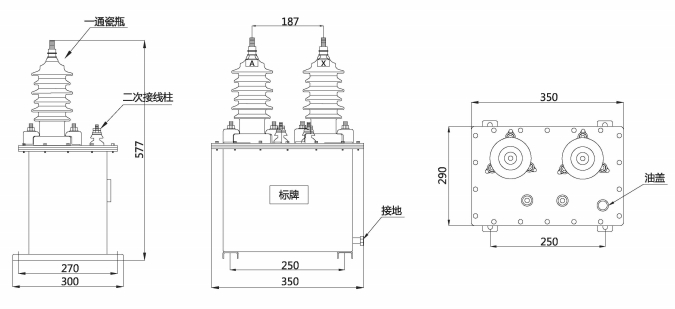 JDJ-3, 6, 10, 12 Oil-Immersed Voltage Transformer Outline and Dimensions of Installation