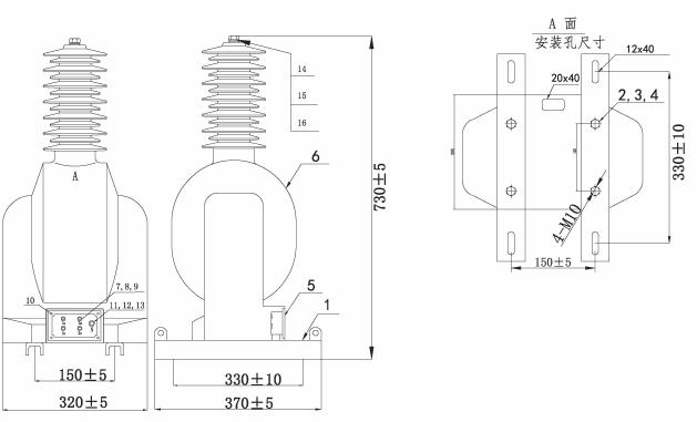 JDZXW-35kV Outdoor Totally Enclosed Voltage Transformer outline