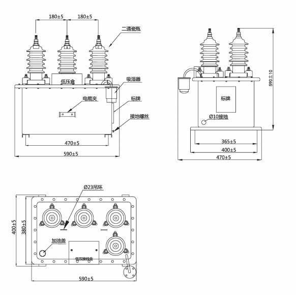 JSJW-6, 10 Oil-Filled Three-Phase Voltage Transformers outlime and installation