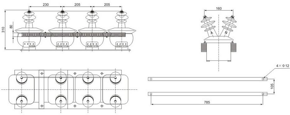 JSZF 3 610 Semi Enclosed Epoxy Resin Cast Voltage Transformer outline 1