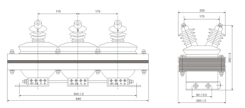 JSZW-10 Three-Phase Indoor Cast Resin Voltage Transformer outline