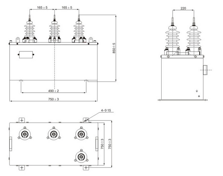 JSZW-10 Three-Phase Outdoor Epoxy Resin Cast Voltage Transformer outline Outline and Dimensions of Installation