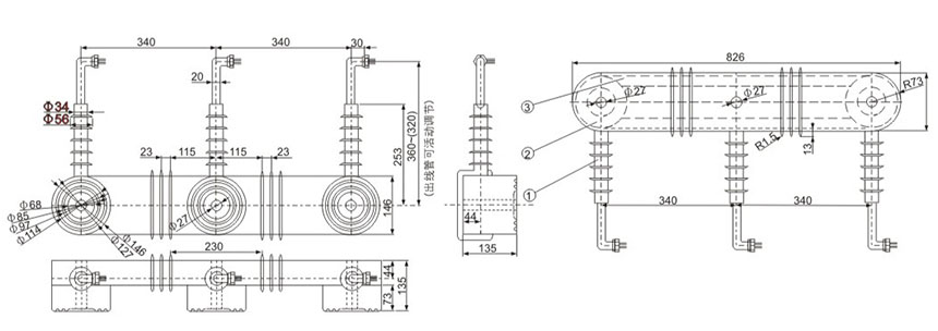 LJ-ZW3-10(12), LJ-ZW43 Current Transforme Outline and Dimensions of Installation