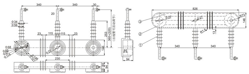 LJ-ZW32-10,(LJ-ZW32-12) 10KV CT Current Transforme Outline and Dimensions of Installation