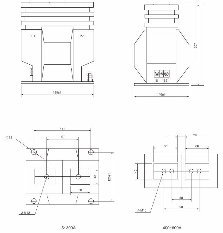 LZX-10, LZZ-10 Current Transformer tuzhi Outline and Dimensions of Installation