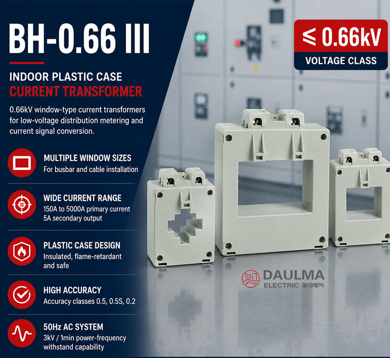 Proudový transformátor BH-0.66 III v plastovém krytu pro nízké napětí | Daulma 2 BH 0.66 III Indoor Plastic Case Current Transformer 3