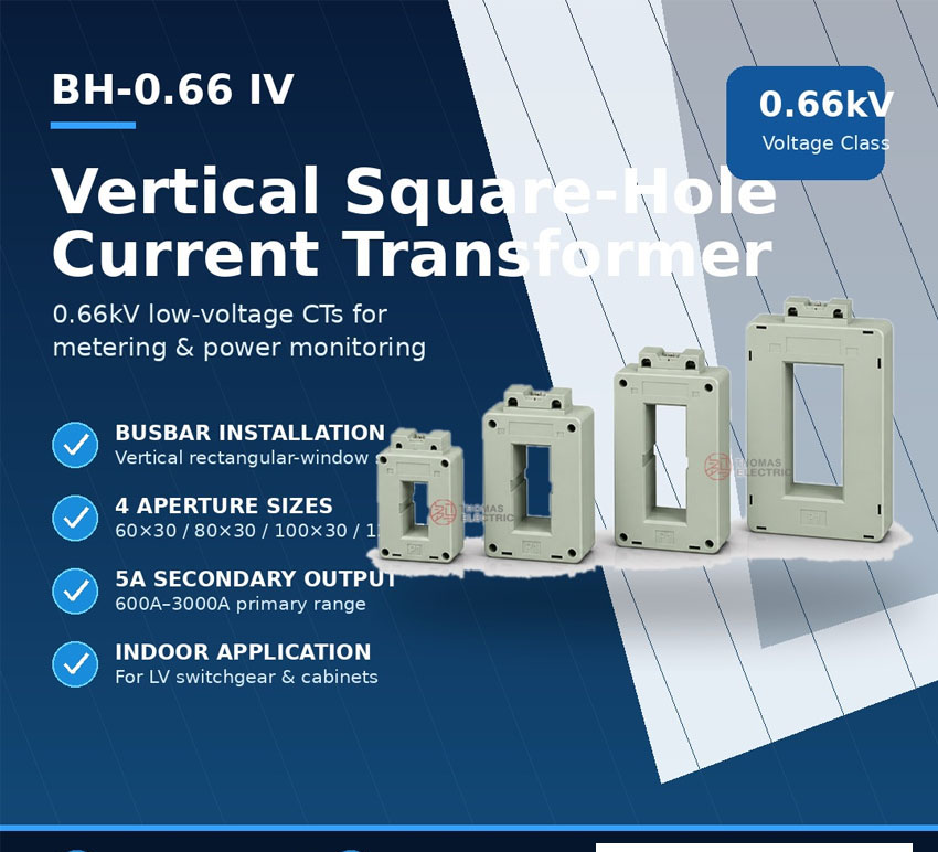 Proudový transformátor BH-0.66 IV se svislým čtvercovým oknem pro nízké napětí | Daulma 2 BH 0.66 IV Vertical Square Hole Current Transformer 1