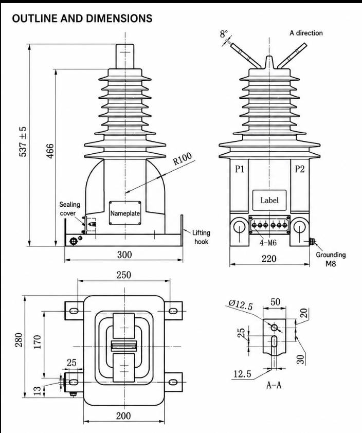 Instalační schéma proudového transformátoru LZZW-20/LZZW-24
