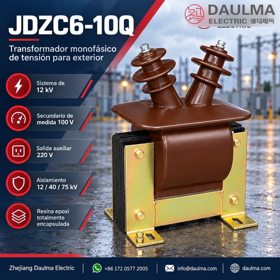 Transformador de tensión monofásico JDZC6-10Q 12kV para exteriores con salida auxiliar 220V | Daulma 1 Transformador de tensión JDZC6-10Q para exterior