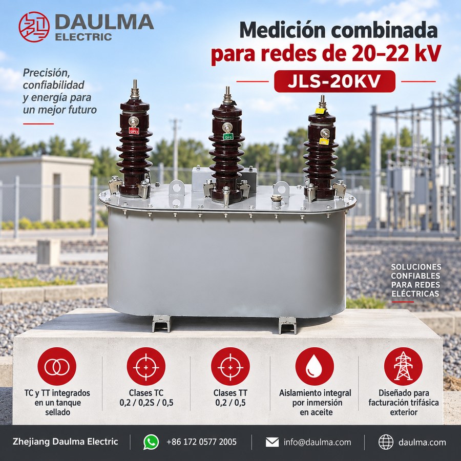 Transformador combinado JLS-20KV para exteriores, 20/22 kV, inmersión en aceite | daulma.com 3 Transformador combinado JLS-20KV para redes de 20–22 kV