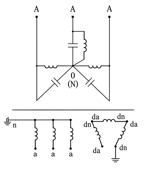 FDGE11 outdoor dry type discharge coil wiring diagram: capacitor bank neutral connection and secondary winding hook-up