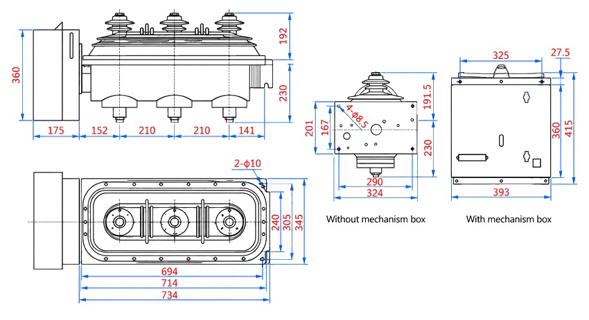 FLN36-12 FLRN36-12 indoor SF6 load break switch outline and installation dimensions