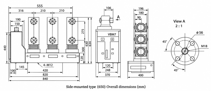 ZN63 VBM7-12 side-mounted type 650 overall installation dimensions