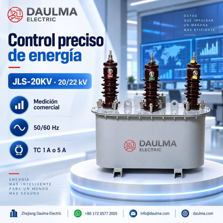 Transformador combinado JLS-20KV sumergido en aceite para exteriores, 20 kV/22 kV | Daulma 2 Transformador combinado JLS-20KV ante un centro de control de red