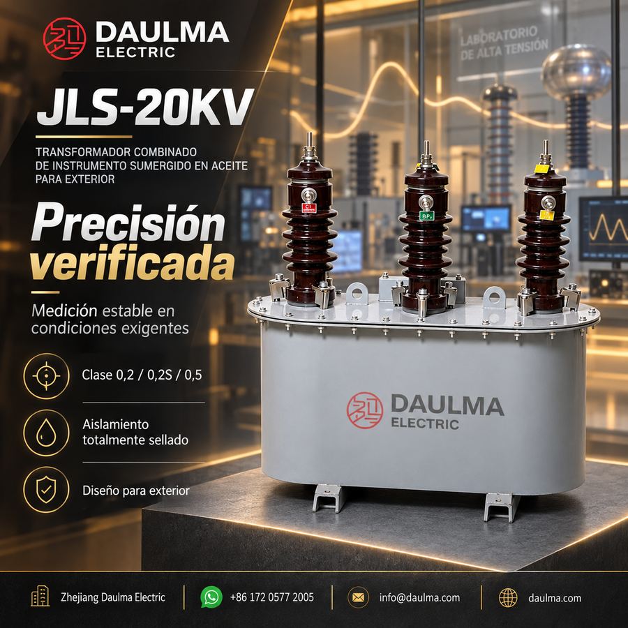 Transformador combinado JLS-20KV sumergido en aceite para exteriores, 20 kV/22 kV | Daulma 3 Transformador combinado JLS-20KV ante un laboratorio de alta tensión