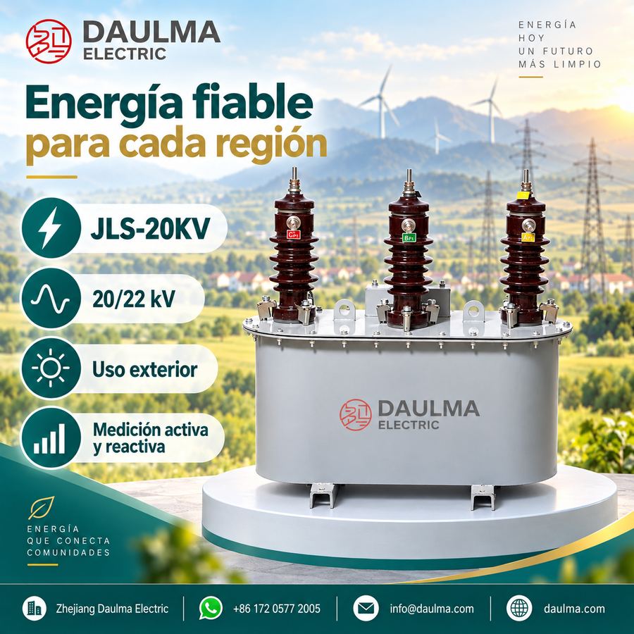 Transformador combinado JLS-20KV sumergido en aceite para exteriores, 20 kV/22 kV | Daulma 4 Transformador combinado JLS-20KV ante una red eléctrica rural