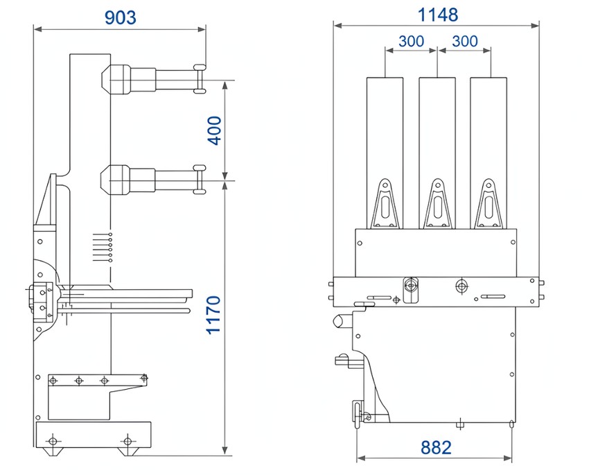 ZN12-12(ZN12-40.5G) handcart indoor vacuum circuit breaker outline and installation dimensions
