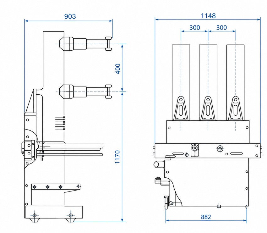 ZN85-40.5 handcart indoor high voltage vacuum circuit breaker outline and installation dimensions