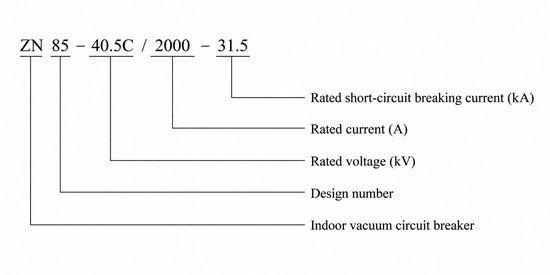 ZN85-40.5 ZN85-40.5C handcart indoor high voltage vacuum circuit breaker model designation