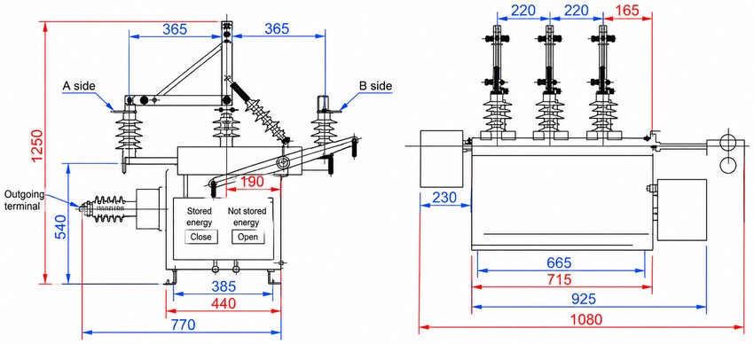 ZW10-12XDG dual power automatic transfer switch overall and mounting dimensions