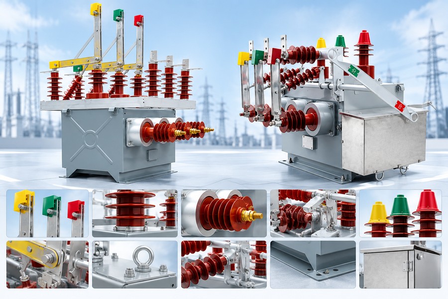 Interruptor de Vacío ZW10-12XDG para Intemperie con Transferencia Automática de Doble Alimentación 1 Construcción y detalles de componentes del interruptor de vacío ZW10-12XDG para intemperie con conmutador de transferencia de doble alimentación