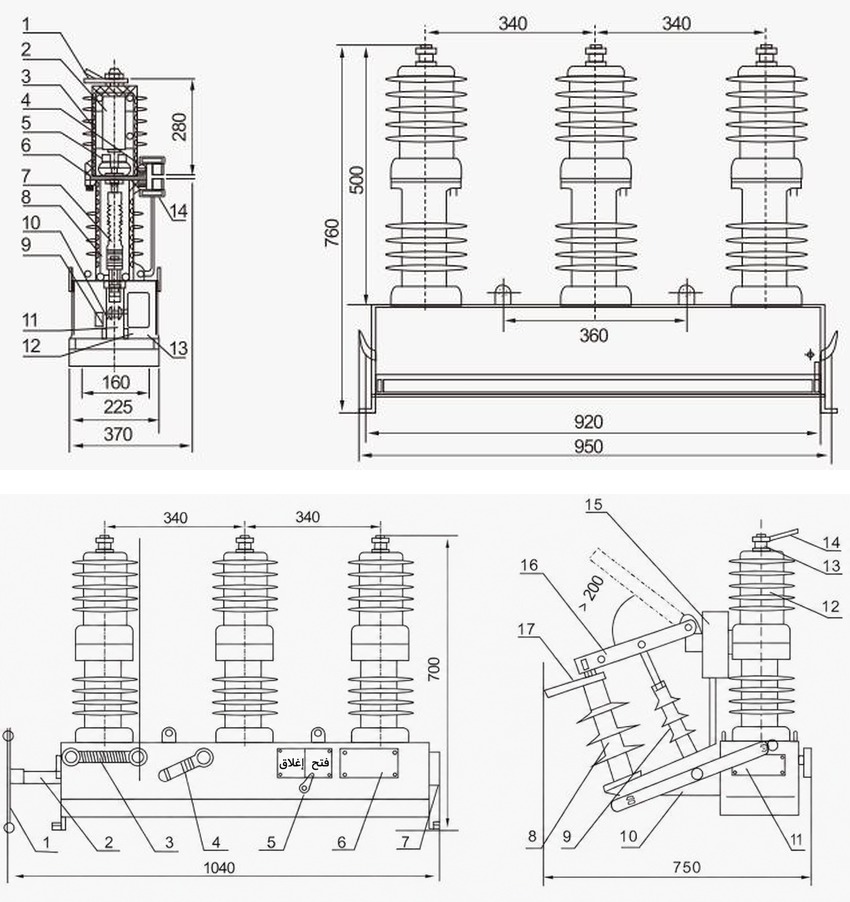 مخططات أبعاد تركيب قاطع ZW32-12(G)