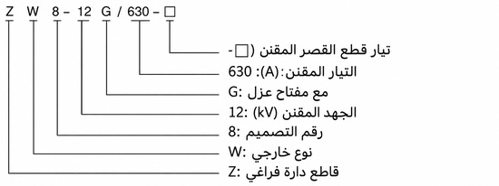ترميز أنواع سلسلة قواطع الدارة الفراغية الخارجية ZW8-12(G)