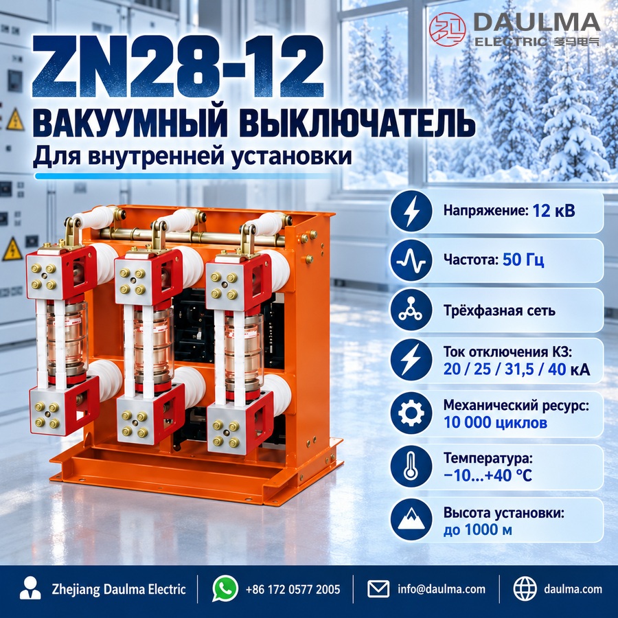 Высоковольтный вакуумный выключатель ZN28-12 для внутренней установки, 12 кВ, 50 Гц | daulma.com 2 Высоковольтный вакуумный выключатель ZN28-12 для внутренней установки, 12 кВ, 50 Гц | daulma.com — технический плакат на русском языке