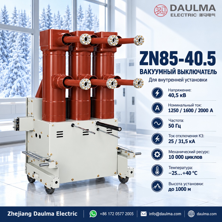 Высоковольтный вакуумный выключатель ZN85-40.5 кВ для внутренней установки | daulma.com 2 Высоковольтный вакуумный выключатель ZN85-40.5 кВ для внутренней установки | daulma.com — технический плакат на русском языке
