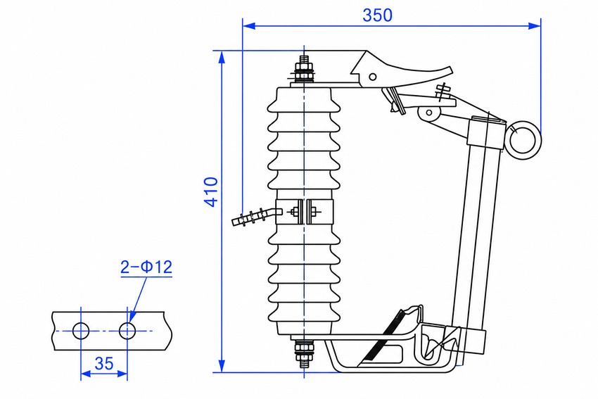 RW3-10KV dropout fuse cutout outline and installation dimensions drawing in mm