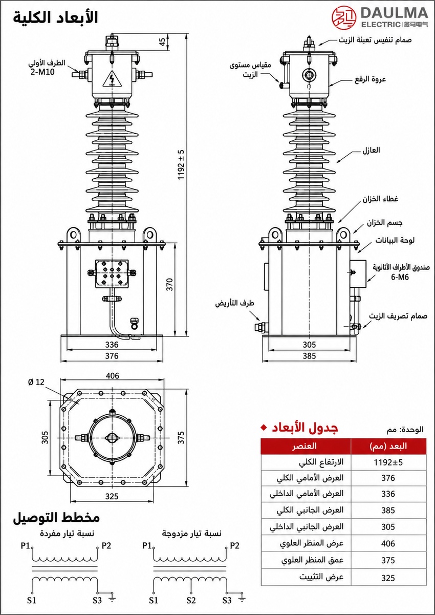 الأبعاد وأبعاد التثبيت لمحول التيار LB7-35W باللغة العربية