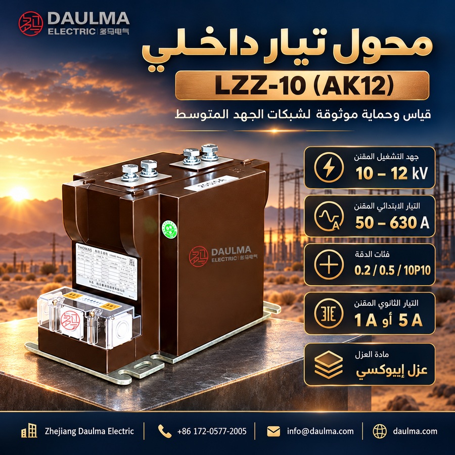 محول تيار داخلي من نوع عمودي LZZ-10 (AK12) لجهد 10-12 كيلوفولت بدقة 0.2/0.5/10P10 | daulma.com 2 ملصق عربي لمحول LZZ-10 (AK12) في مشهد شبكة متوسط الجهد